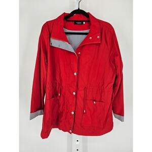 Fisoul Womens Sz XL Zip Up Hip length Jacket Cinch Waist Bright Red